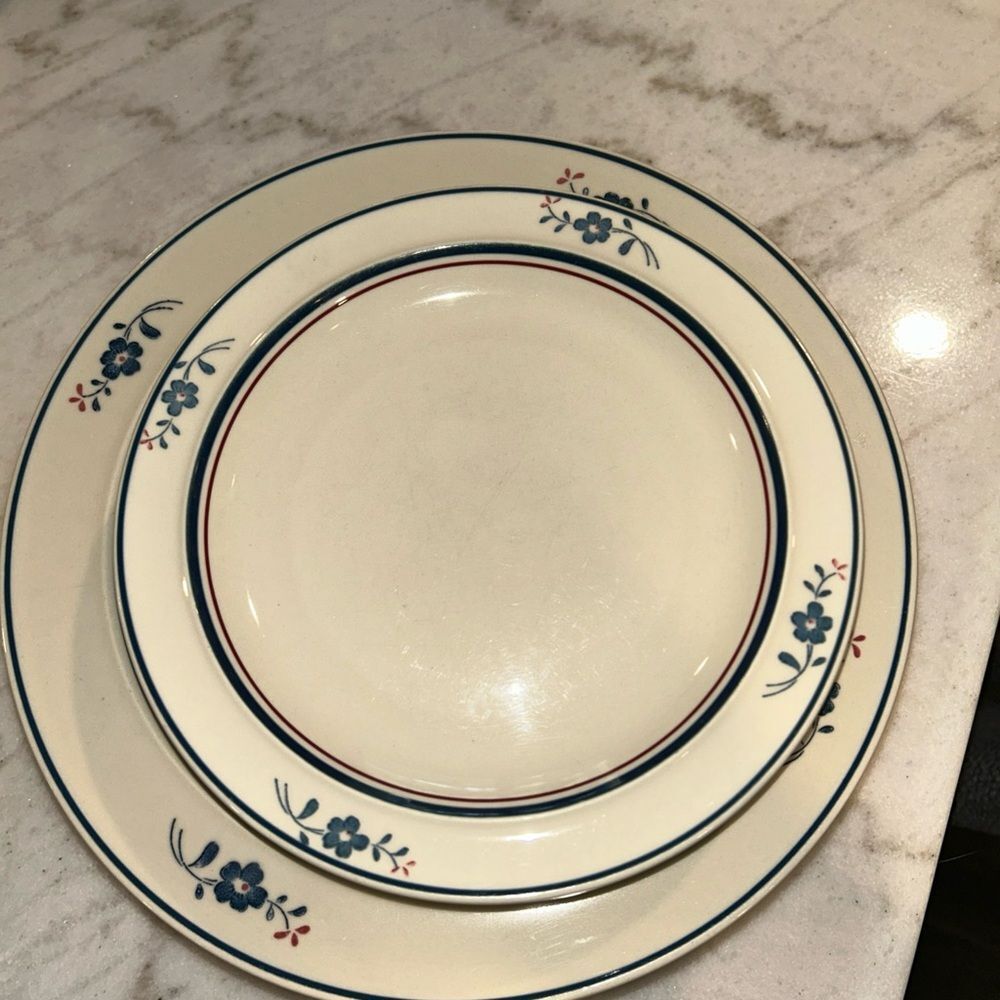 Copenhagen Stoneware 5 Large Dinner Plates 4 Salad Plates Blue Floral Rare